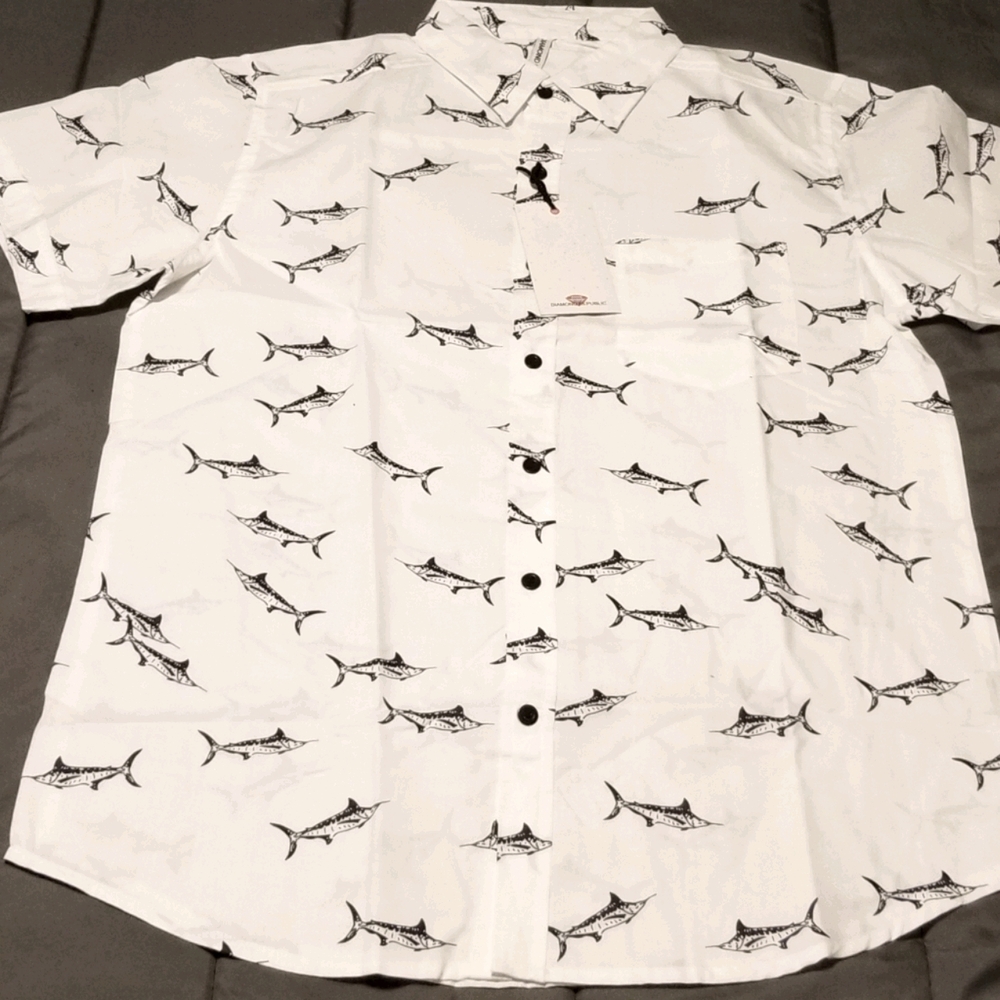 Men's White Marlin Short Skeeve Button Up Shirt